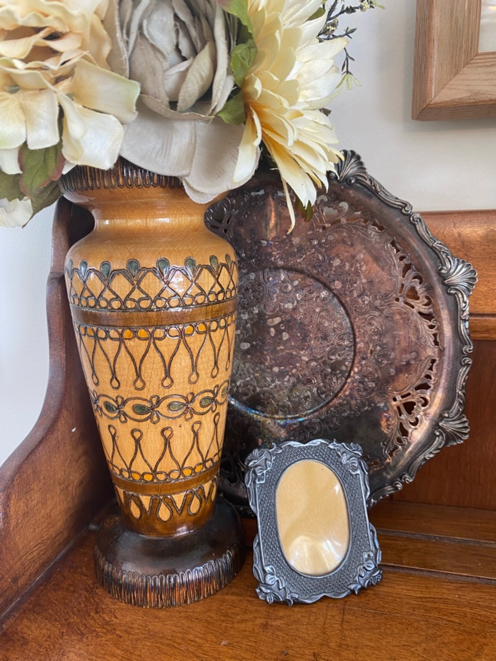 Vintage Polish Folk Art Decorative Wooden Carved Vase
